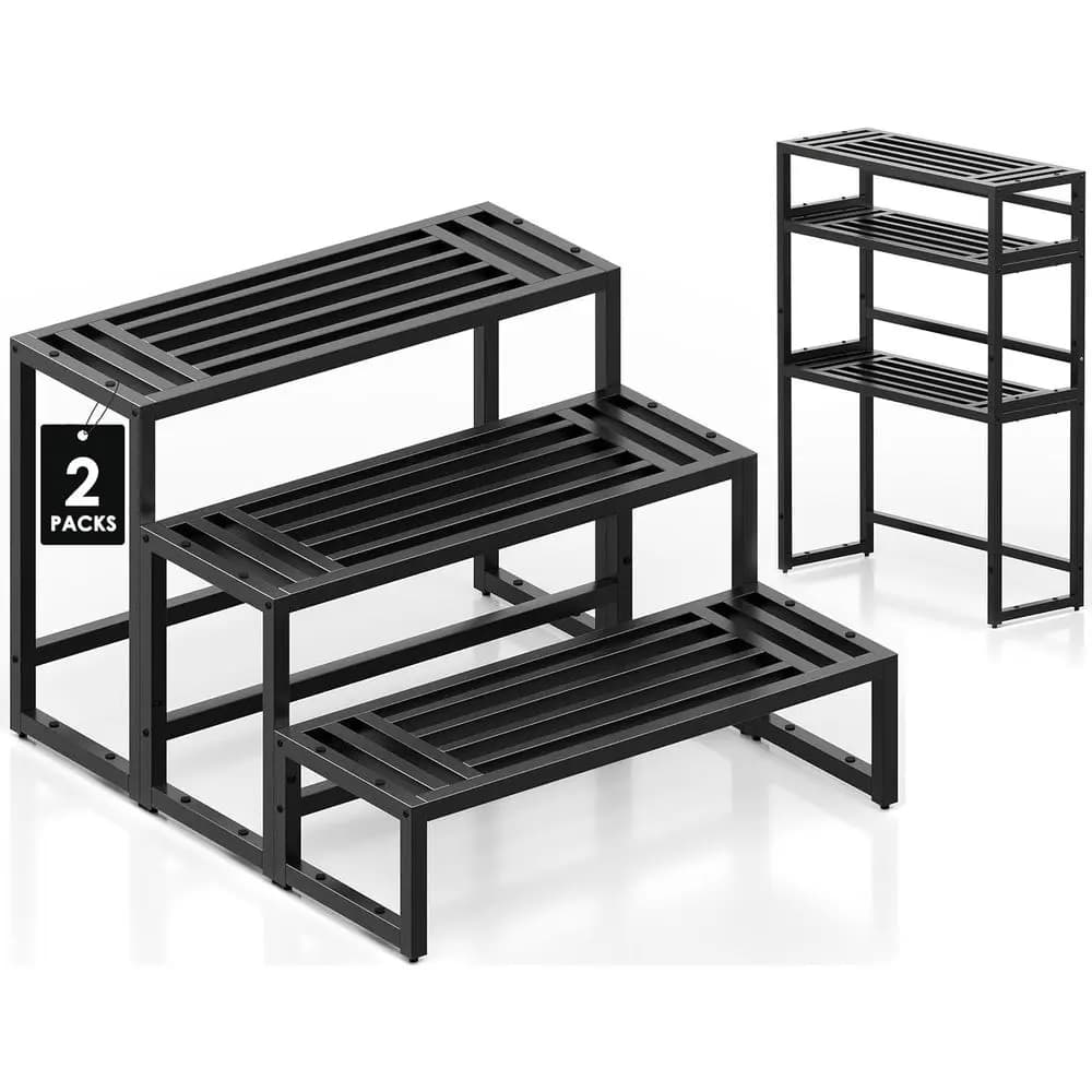2-Pack 3-Tier Metal Ladder Plant Stands for Indoor Outdoor Use, Heavy Duty Wrought Iron, Suitable for Large Pots, Ideal for Livi