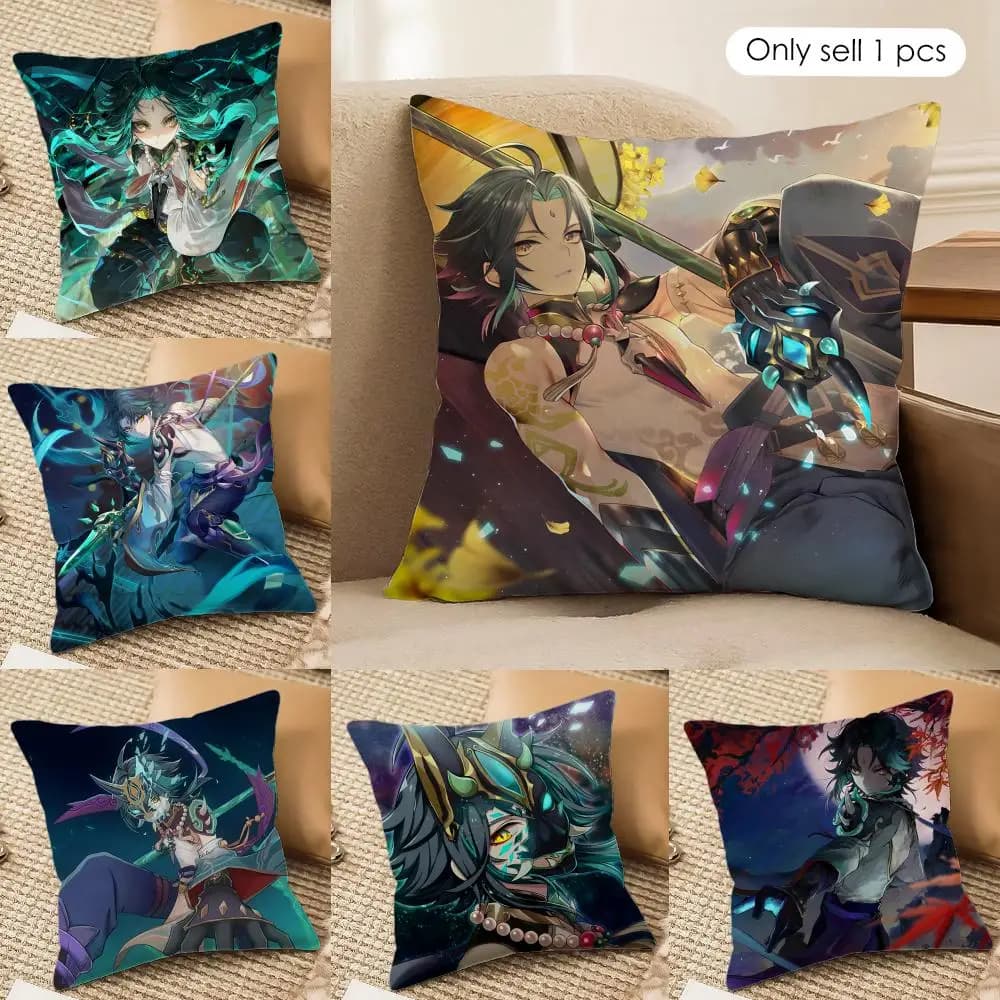 Xiao Genshin Impact Cushion Cover Silky Short Plush Invisible Zipper Dustproof Sofa Pillow Case For Home Decor