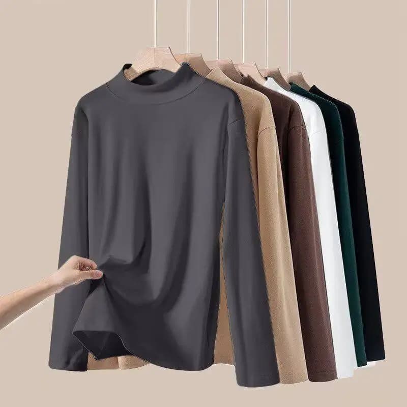 Men's Double-Sided German Velvet Long Sleeve T-Shirt Warm Neck Half-High Collar Workwear Comfortable Breathable Polyester Fiber