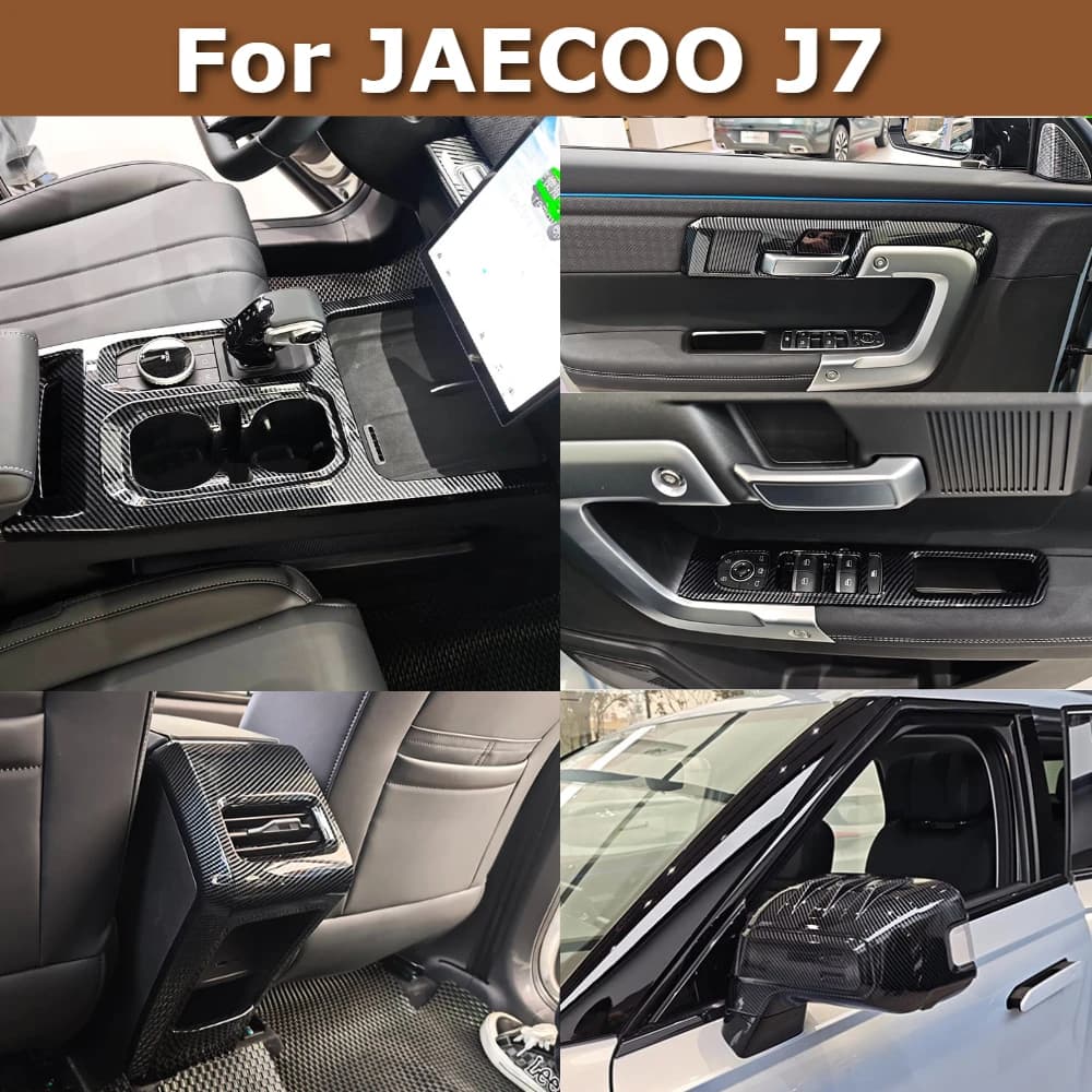 For JAECOO J7 Chery Explore 06 Carbon Fiber Grain Center Console Gear Shift Cover Window Switch Panel Interior Accessories