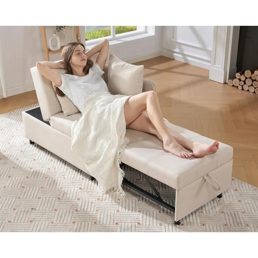 Convertible Sleeper Chair, 3 In 1 Sleeper Sofa, Adjustable Backrest Armrests, Foldable Loveseat Two Pillows Ottoman