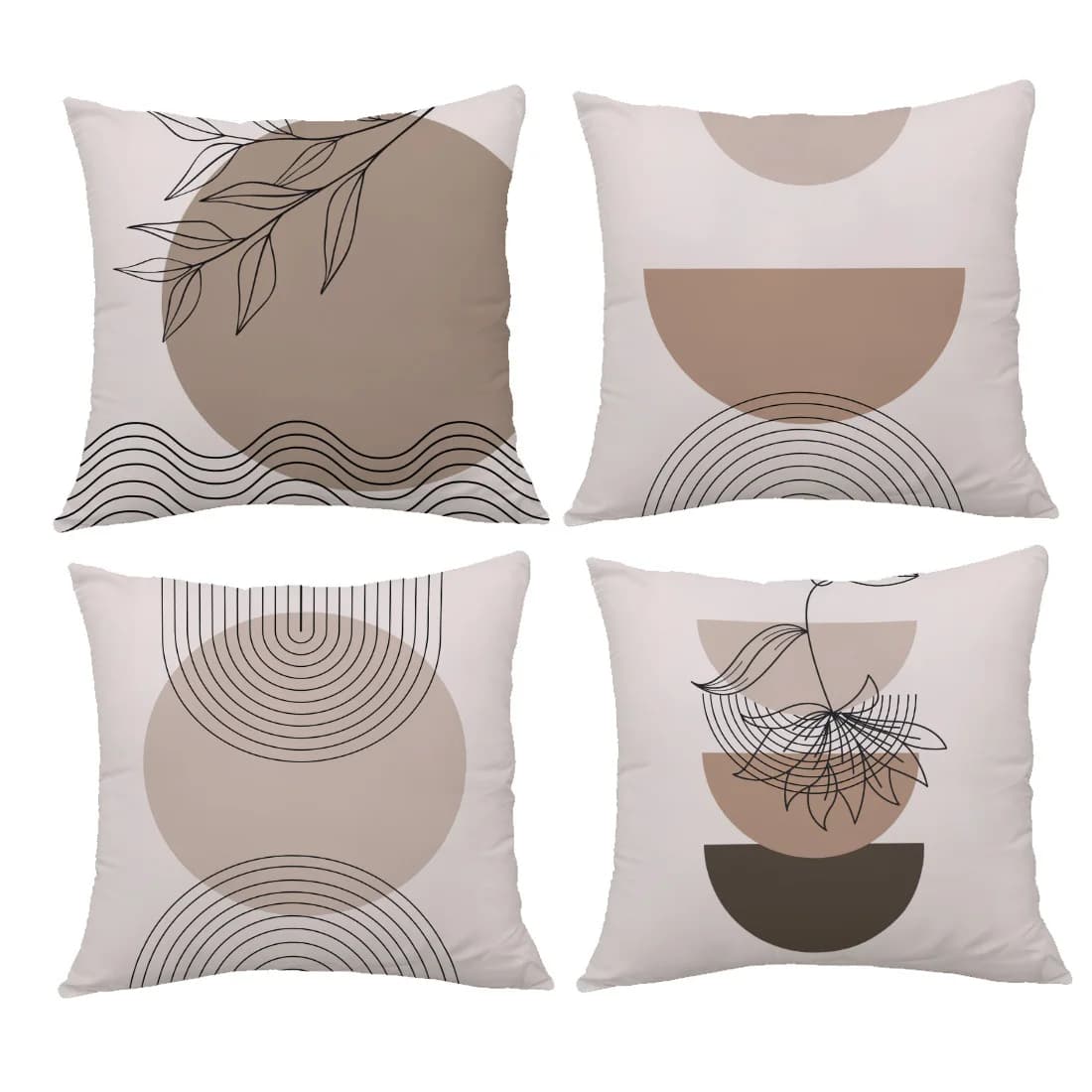 4Pcs Pillow Covers - Abstract Geometric Leaf Line Illustration, Home Decor Cushion Cases for Living Room Sofa Bedroom