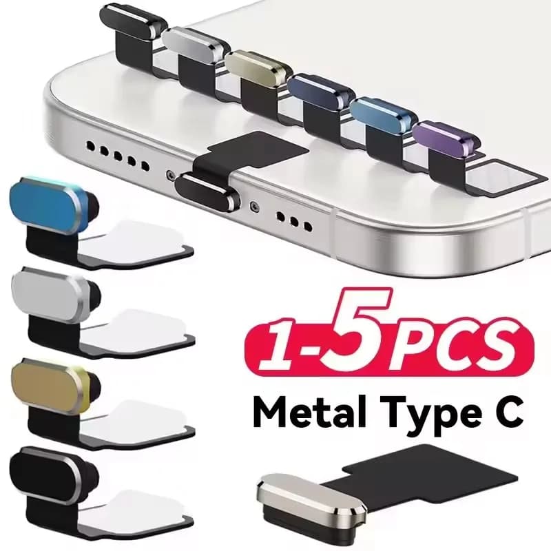 5/1 Pezzi Tappi Antipolvere in Metallo per Porta di Ricarica Tipo C per iPhone 16/15 ProMax/15plus, Cappucci Protettivi Universali USB-C