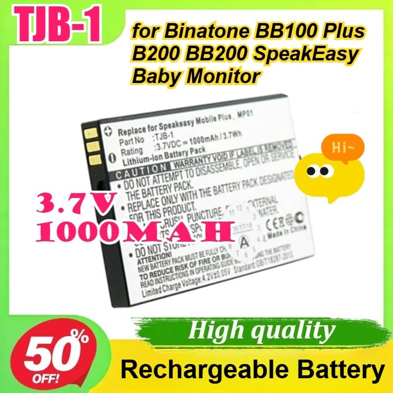 Batteria di ricambio TJB-1 3.7V 1000mAh per monitor per bambini Binatone BB100 Plus B200 BB200 SpeakEasy