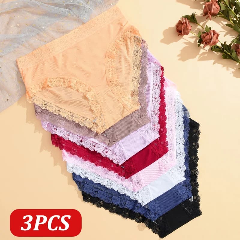 3 pezzi/set mutandine floreali in pizzo sexy per donna tinta unita senza cuciture biancheria intima taglie forti lingerie intima elastica traspirante femminile