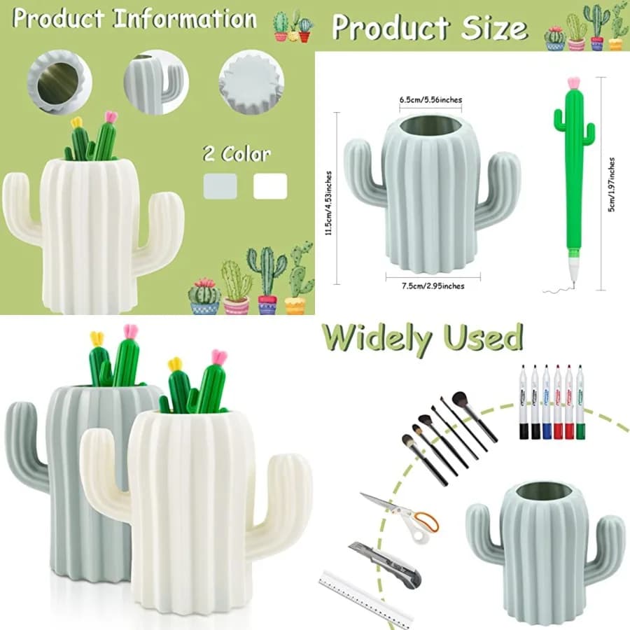 Portapenne Cactus da 2 pezzi con set di penne gel Cactus da 4 pezzi - Organizzatore multifunzionale per riporre cosmetici e articoli di cancelleria per scrivania