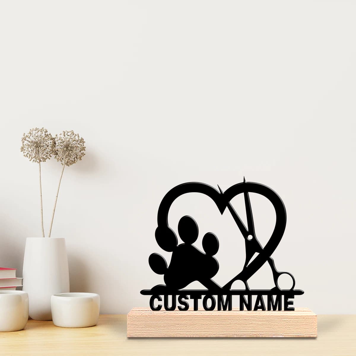 1 custom metal figurine for pet care with wooden base, table decoration, gift for music lovers with wooden base, perfect