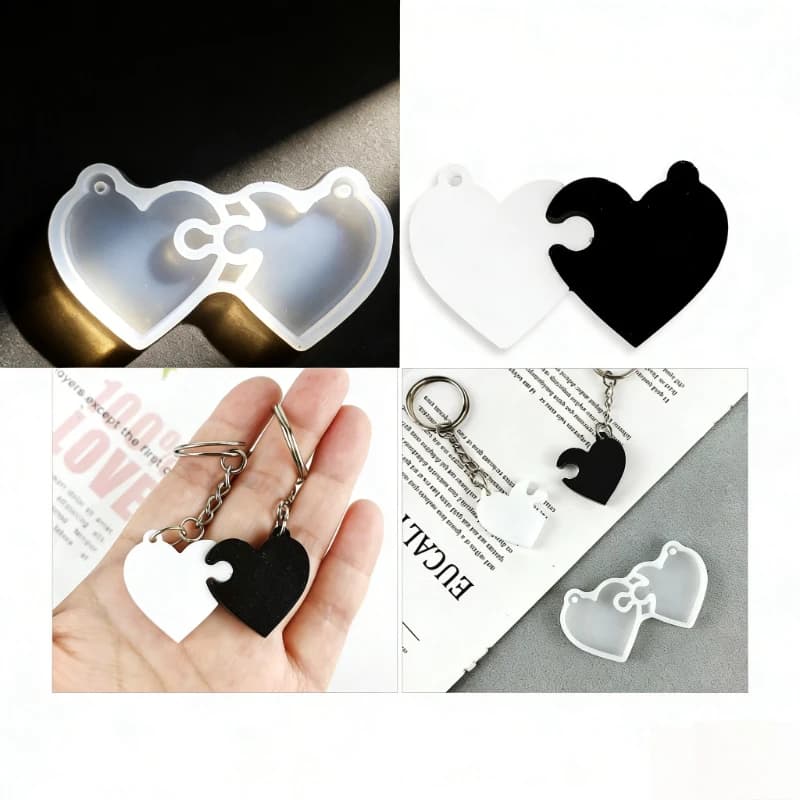 Stampo in Silicone per Resina Epossidica a Forma di Cuore e Puzzle per Portachiavi, Orecchini, Ciondoli, Fai da Te, Creazioni Artigianali per Coppie, Forniture per Regali