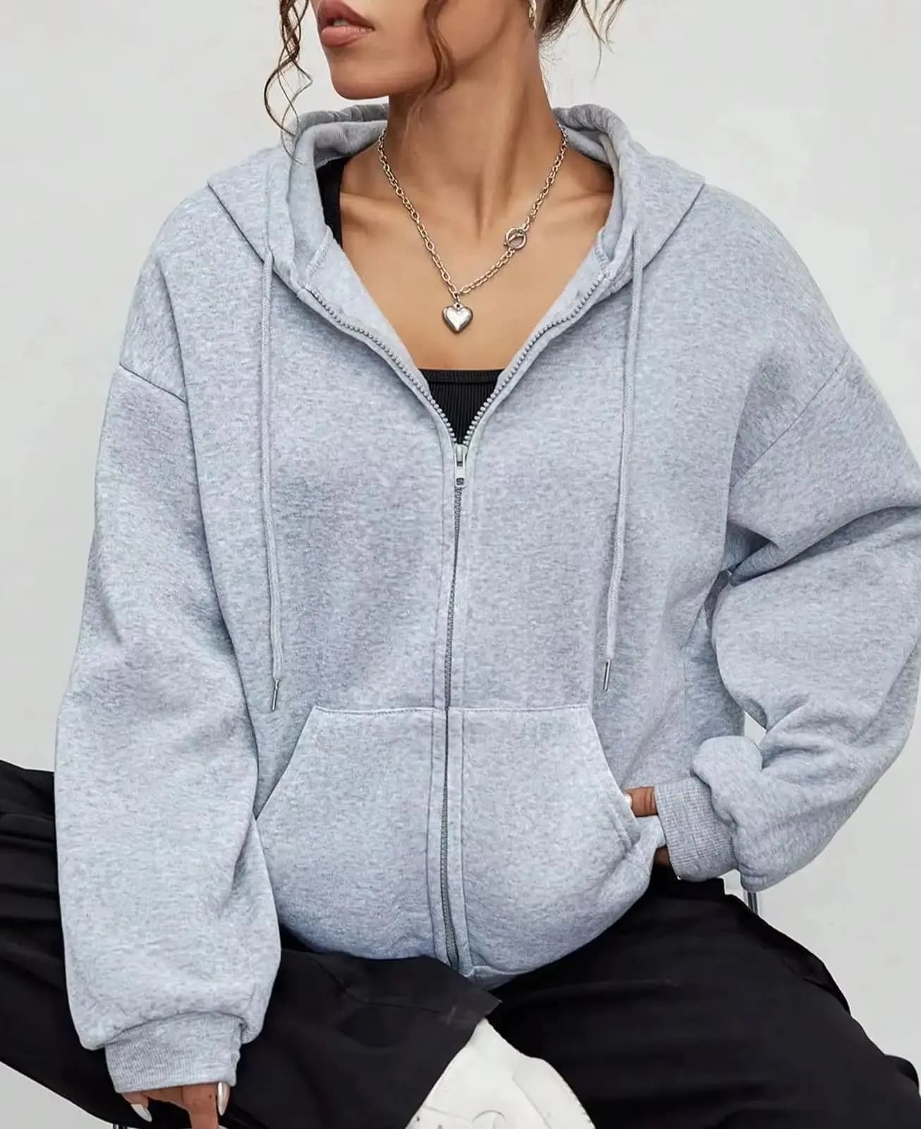 Nuova Felpa con Cappuccio e Zip da Donna, Calda in Pile, Casual Autunnale, con Tasche, Stile Streetwear, Oversize, Versatile