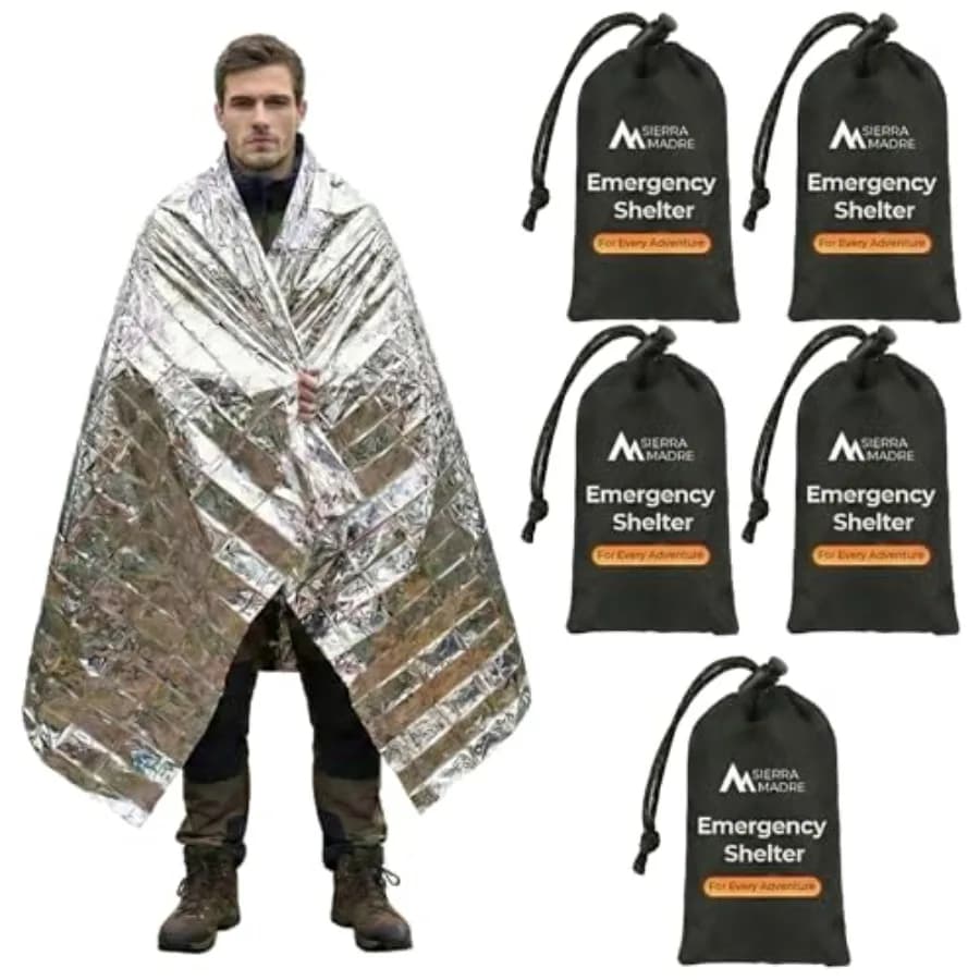 Coperta Termica di Emergenza in Mylar per Sopravvivenza, Riparo Impermeabile, Ritrae il 90% del Calore Corporeo, Attrezzatura Ultraleggera e Compatta