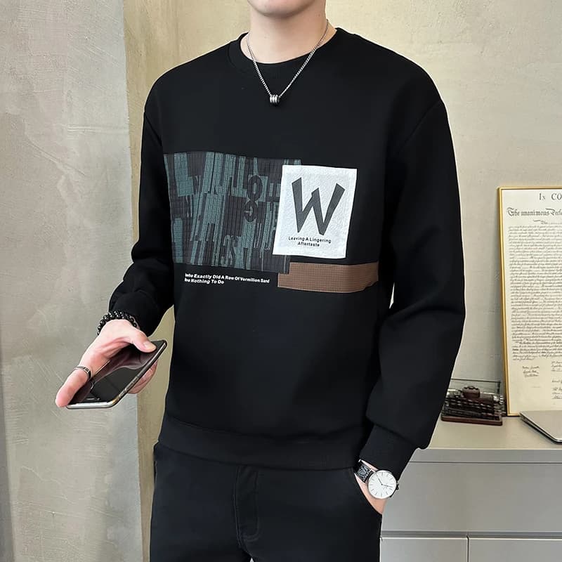 Felpa con Cappuccio a Maniche Lunghe per Uomo, Moda Primavera-Autunno, Collo Rotondo con Dettagli a Contrasto, Casual e Comoda in Misto Cotone e Poliestere