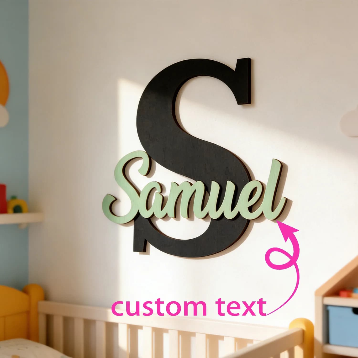 1pc Double-layer Wooden Surname Brand for Children's Room, Customizable Name, Personalized Decoration Gift, Home Wall Decoration
