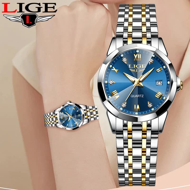 LIGE new 2025 stylish women's watch bright waterproof women's watch stainless steel calendar watch for women reloj