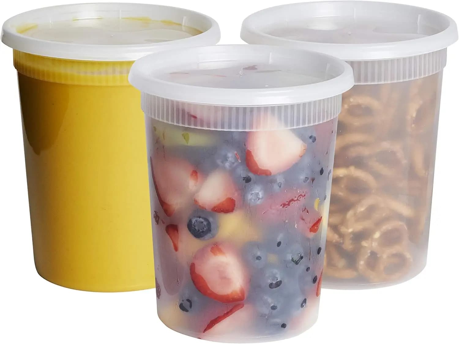 Contenitori in Plastica da 32 oz con Coperchi Ermetici - Confezione da 24, Usa e Getta, Adatti per Microonde e Congelatore, per Zuppe, Stufati, Preparazione Pasti