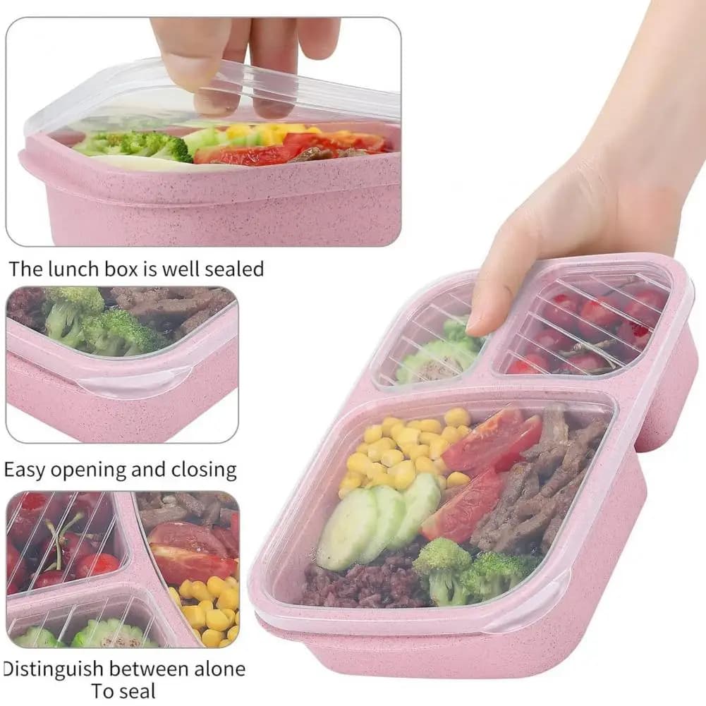 Set di 4 Contenitori per Pranzo con 4 Scomparti, Scatola per Snack con Coperchio, Contenitore Riutilizzabile e Impilabile per Lavoro, Viaggi e Picnic