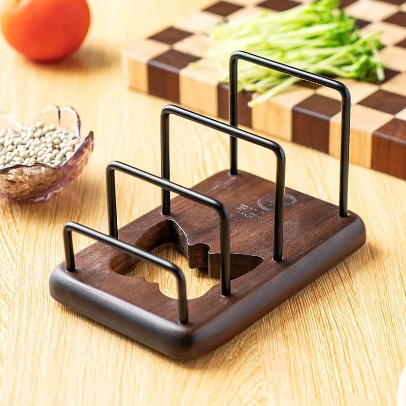 Kitchen Pot Lid & Cutting Board Rack – Stainless Steel Stand with Acacia Wood Drip Tray, Countertop Organizer for Drying
