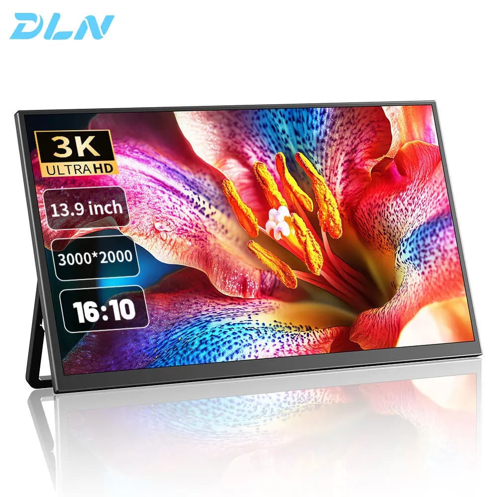 13.9 inch portable DLN monitor 3K 2000P 70.8% sRGB 60Hz, laptop screen extender with support, compatible with Windows and Mac, for gaming.