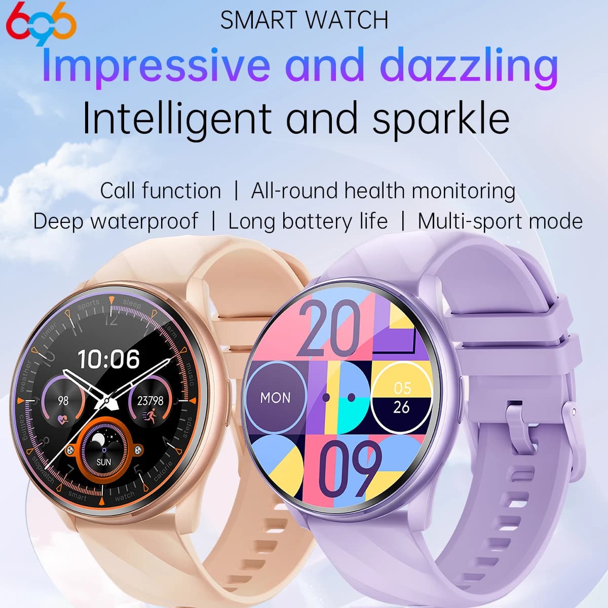 696 Nuovo Blue Tooth Call Smartwatch Sport impermeabile Cardiofrequenzimetro Assistente vocale Smart Watch Bracciale push messaggio da donna