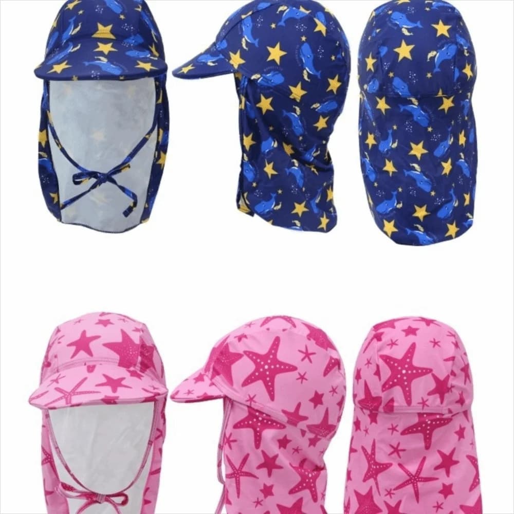 Cappello da Spiaggia Sweet Starfish con Fiore, Regolabile, per Bambini, Protezione UV, Traspirante, Cappello da Sole, Cappello da Nuoto