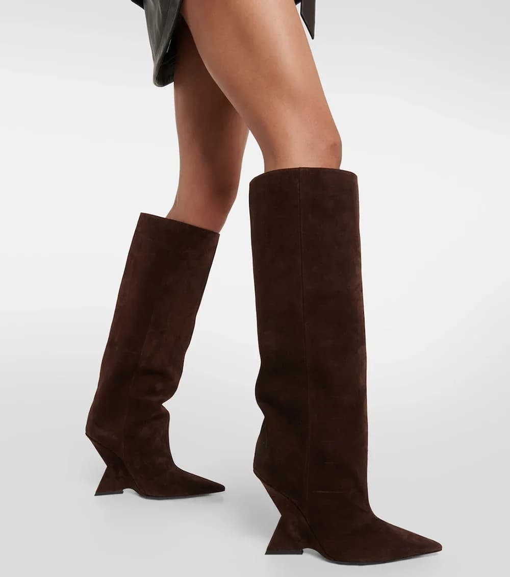 Ladies New European And American Women's Knee Boots Fashion Pointed Shaped High Heels Women's Large Long Sleeve Boots