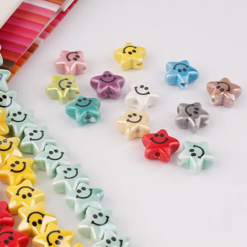 20 pz 14mm stella a cinque punte sorriso faccia perline di ceramica distanziatore sciolto perline fai da te per gioielli che fanno braccialetto collana orecchino