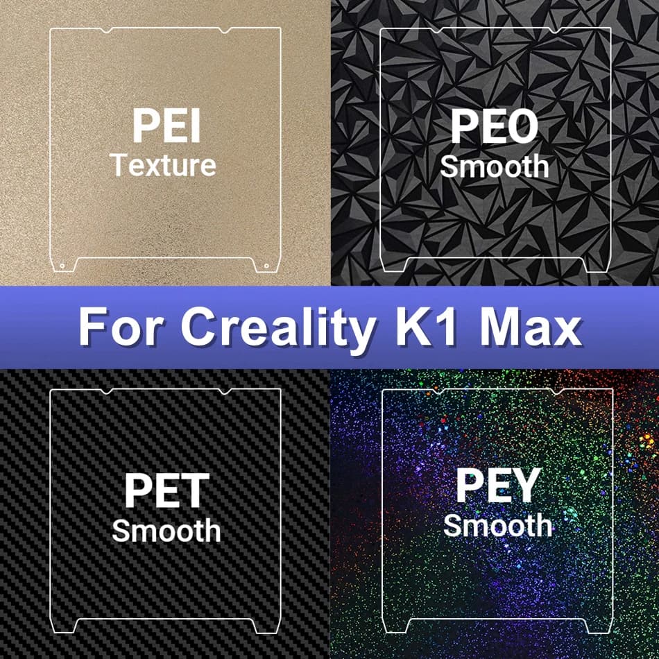 For Creality K1 Max Build Plate Texture Pei Lamiera Soft Steel 310x315mm Smooth PEO PET PEY Double heated bed printing K1MAX