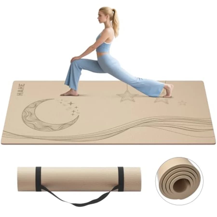 Tappetino Yoga Grande 72x40x0.4 cm, Spesso, Extra Largo, Antiscivolo, con Cinghia per Yoga, Pilates, Fitness, Palestra Domestica e Studio, Colore Nero