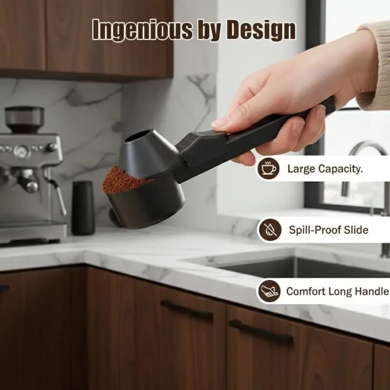 New Longer Handle Coffee Scoop Spill-Proof Protein Powder Sliding Spoon Reusable Measuring Spoon Funnel Kitchen Gadgets