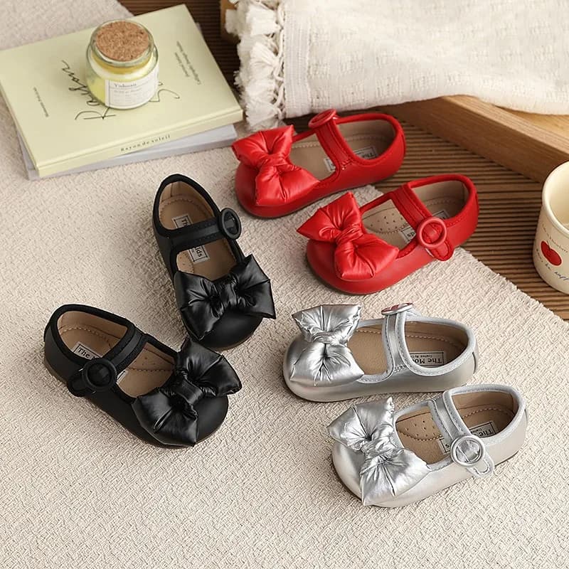 Scarpe da bambina in similpelle con fiocco grande, stile Mary Jane, con chiusura a strappo, per i primi passi, casual ed eleganti, perfette per feste.