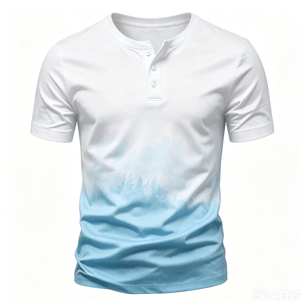 Funny Color Blocking Print Men's Henry T shirt Fashion Henry Collar Button Tops Summer Short Sleeve Tees Casual Loose Pullover