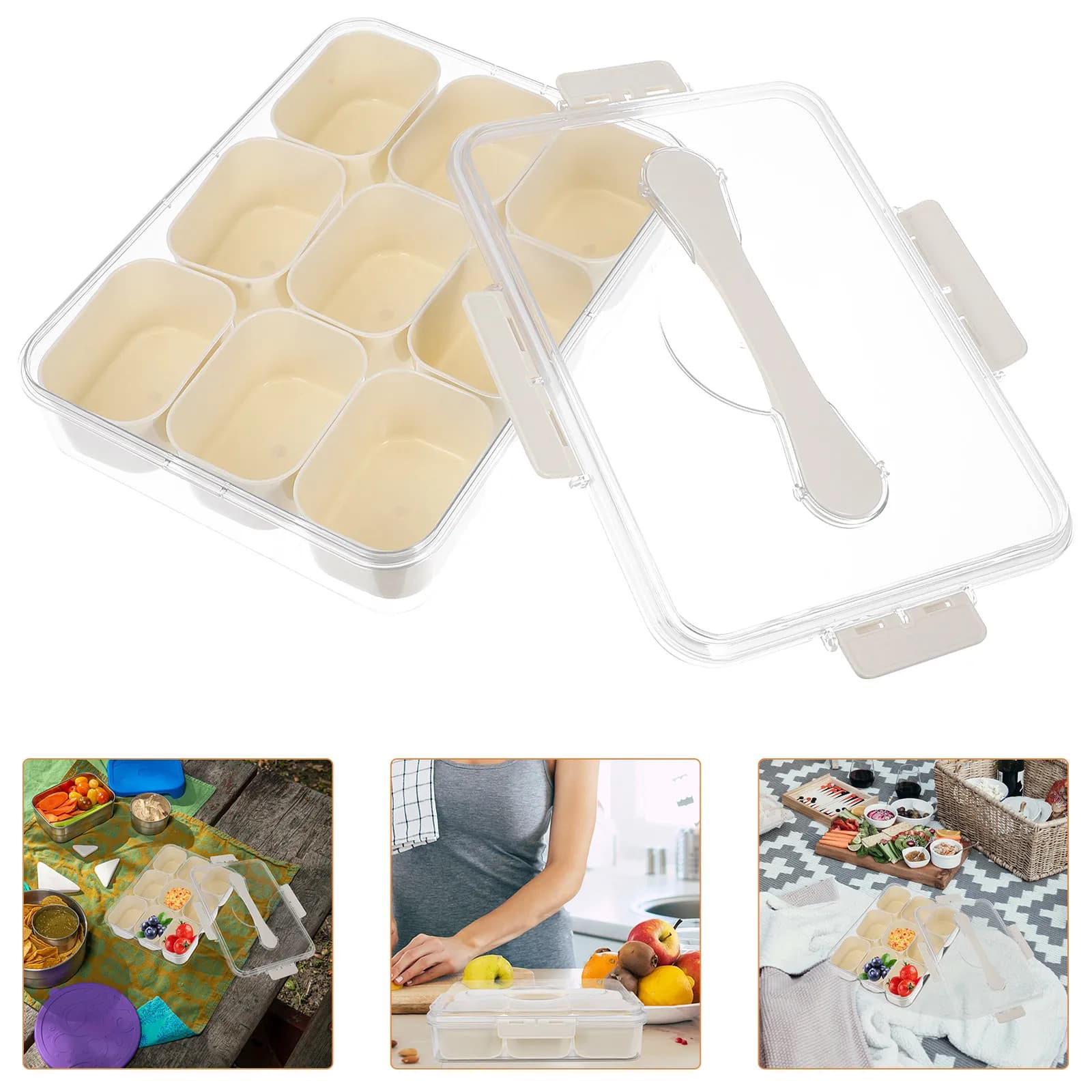 Contenitore per Snack a 9 Scomparti, Scatola per Frutta Secca, Organizzatore per Caramelle, Biscotti e Noci, Vassoio da Tavolo, Contenitore per Alimenti, Regalo