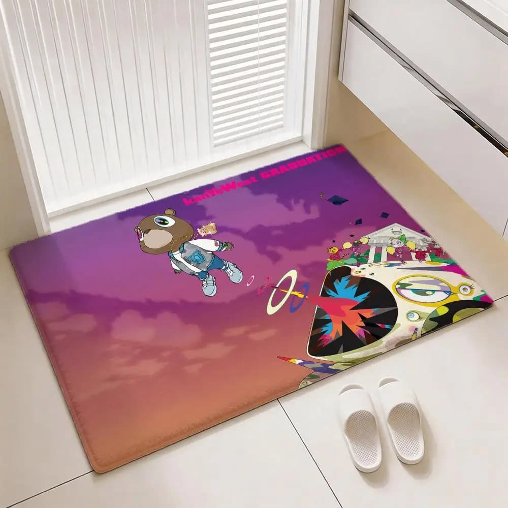 Tappetino per porta in flanella morbida e ispessita Rapper K-Kanye W-West, tappeto antiscivolo per soggiorno, decorazione per la casa
