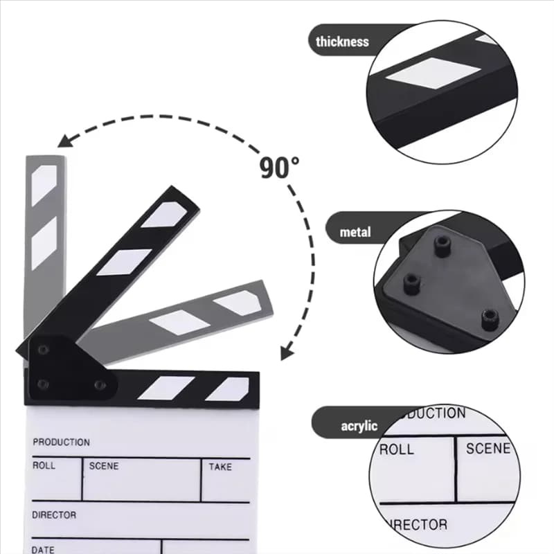 -N07R Nuovo formato compatto Clapper Board Cancellabile a secco TV Film Film Taglio Action Scene Clapper Board Bastone bianco e nero