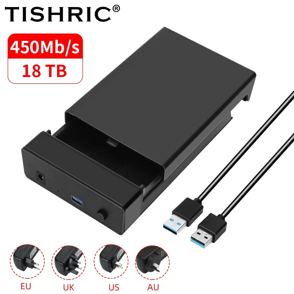 Custodia per HDD esterna TISHRIC 2.5/3. Custodia per disco rigido esterno da 5 SSD 450 Mb/s Adattatore per custodia per disco rigido SATA a USB 3.0 da 18 TB