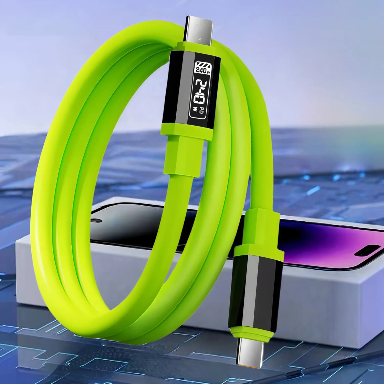 Cavo di ricarica rapido da 240 W 1 m Cavo dati USB da tipo C a tipo C Nessun display digitale Cavo dati mobile di ricarica per Huawei Xiaomi