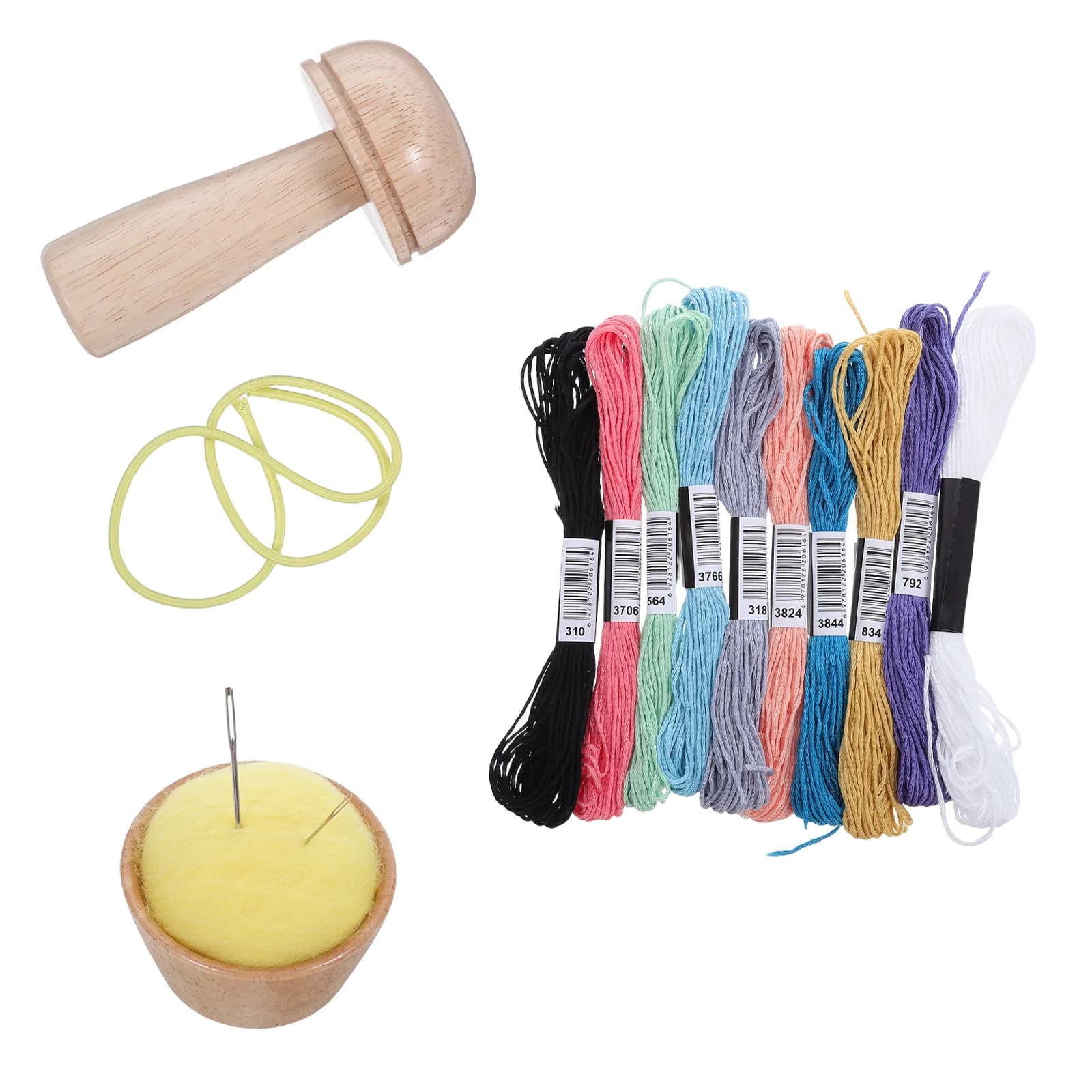 1Set Wooden Darning Mushroom Kit Embroidery Thread Needle Repair Sewing Kit for Sweaters Jeans Socks Knitwear Hole Repair DIY