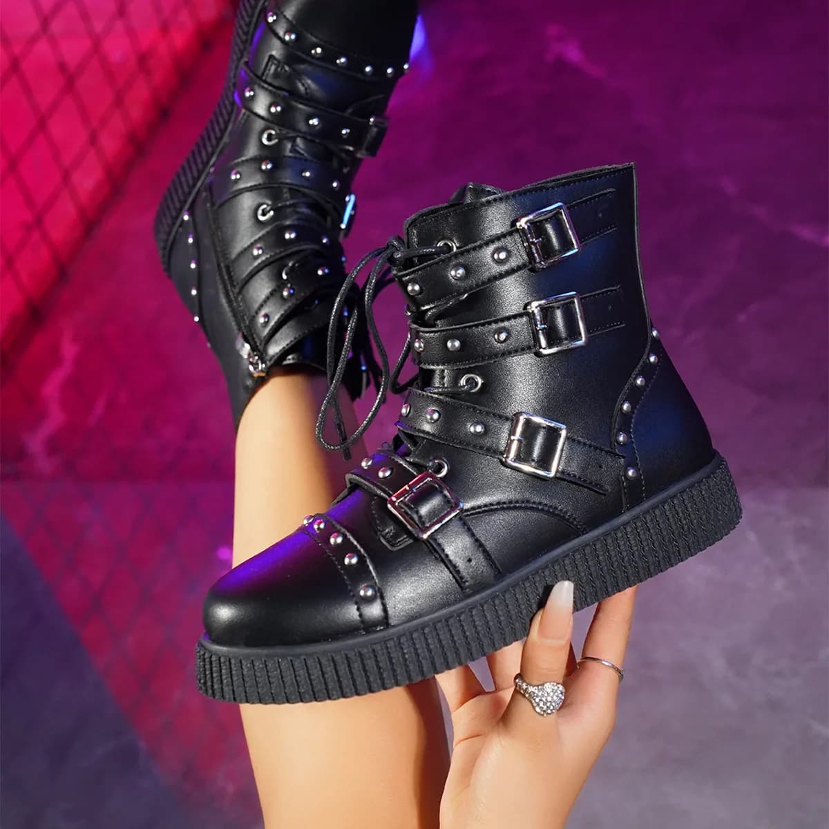 Nuovi Stivaletti da Donna di Design con Borchie, Scarpe Impermeabili alla Moda con Plateau, Stivali Corti Antiscivolo Primaverili, Zapatos Mujer