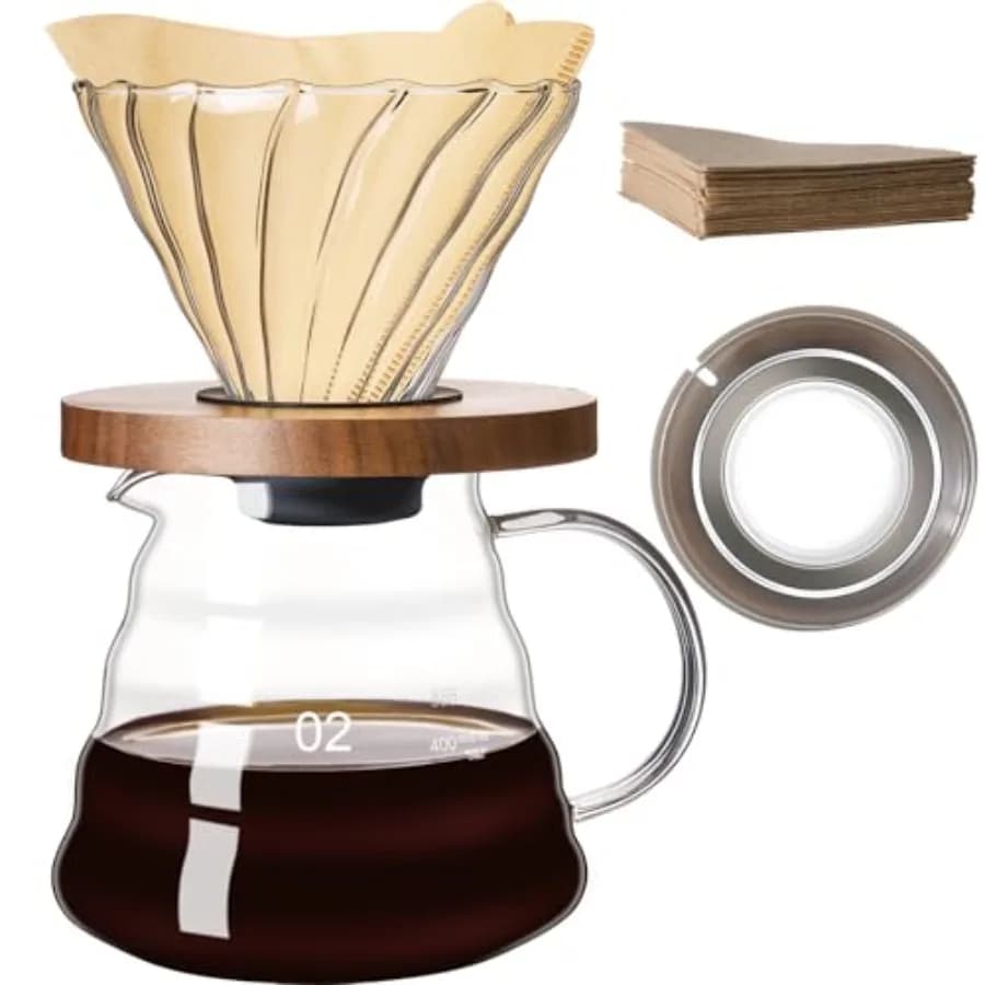 Pour Over Coffee Maker Set 20 OZ, Borosilicate Glass Coffee Server with 50 pcs Paper Filter, Pour Over Coffee Dripper Carafe fo