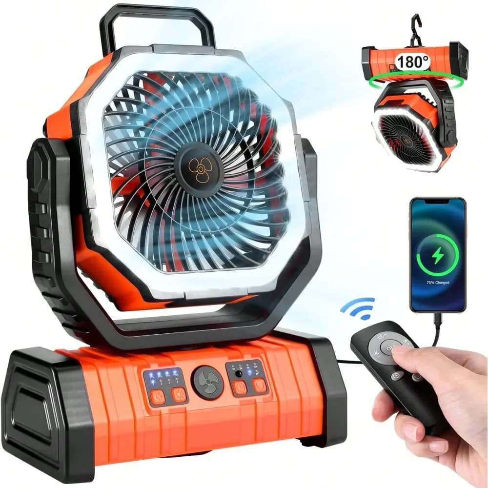 Ventilatore Portatile da Campeggio a Batteria, Grande Capacità, Lunga Durata della Batteria, Ventilatore Elettrico per Esterni e Domestico ad Alta Potenza