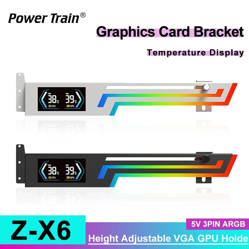 Power Train Z-X6 Display della temperatura Staffa della scheda grafica 5V 3PIN ARGB AURA SYNC Scheda video Supporto GPU Staffa VGA GPU Holde
