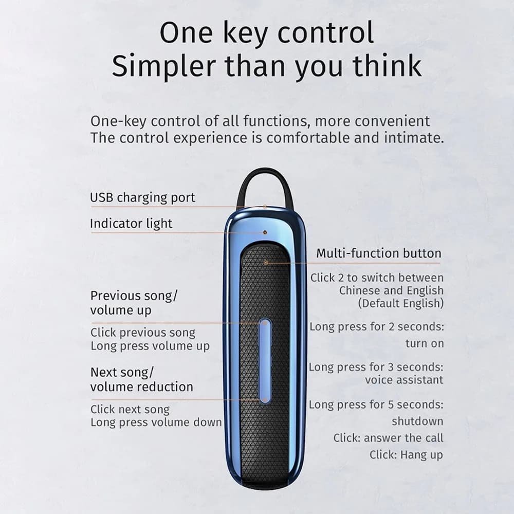 Bluetooth E1 portable earphone with ear hook, microphone, in-ear business headphones, single Bluetooth E1 headset for gaming