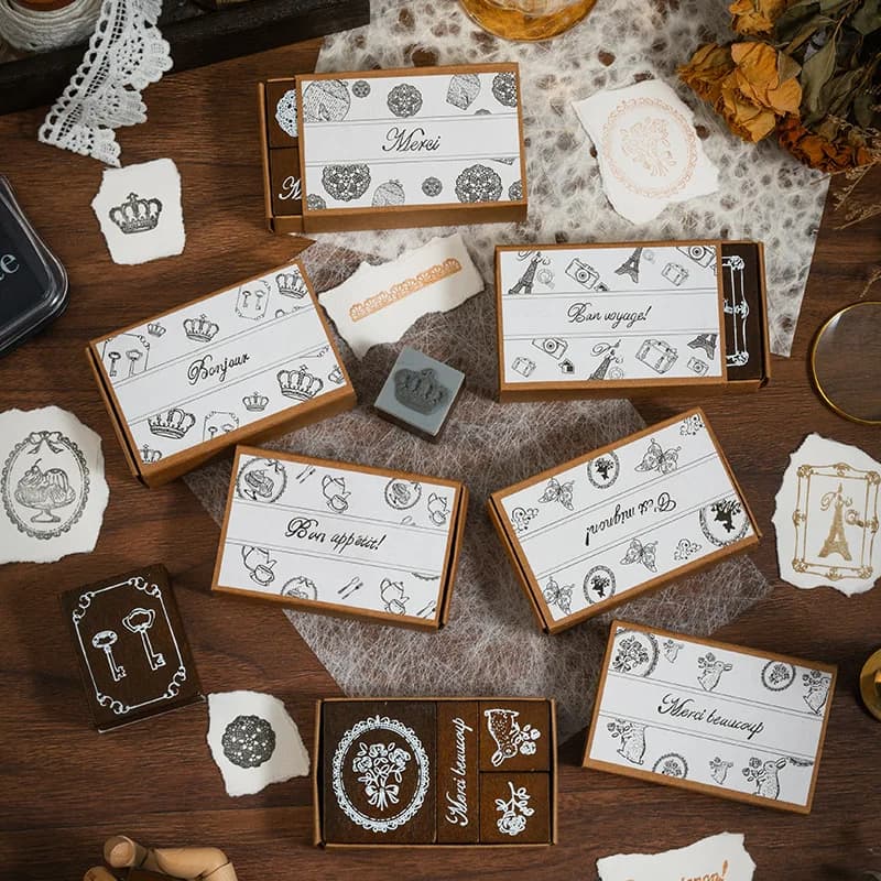 Retro Nostalgia Good Times Seal Handbook DIY Diary Album Decorative Material Stamp Set 6 Optional Wooden Stamp