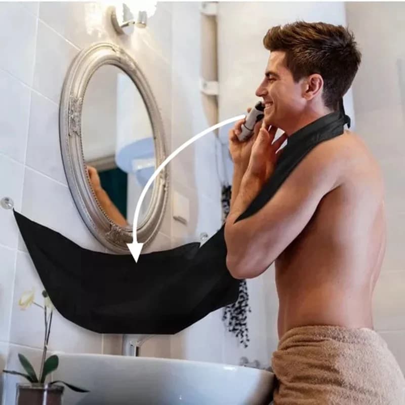 1 Pezzo Grembiule da barba da uomo con raccogli-barba integrato, a forma di sacchetto in tessuto, con ventosa e gancio