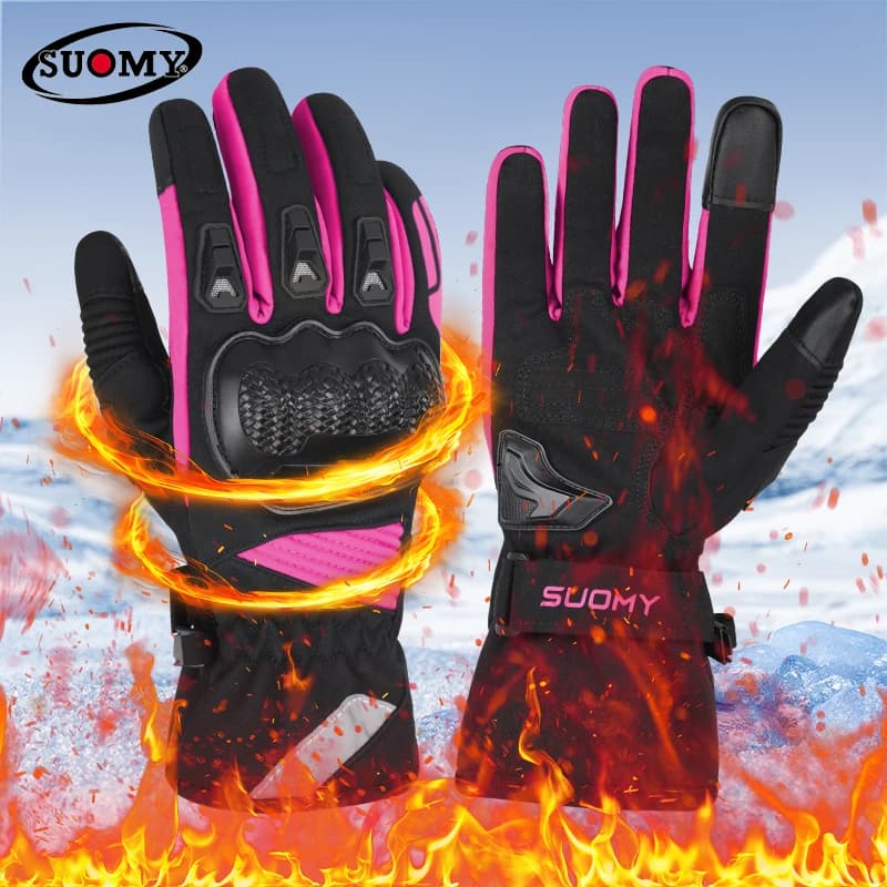 Guanti da Moto Invernali SUOMY per Donne, Rosa e Viola, Antivento, Impermeabili, Touch Screen, Caldi, per Motociclisti e Motocross