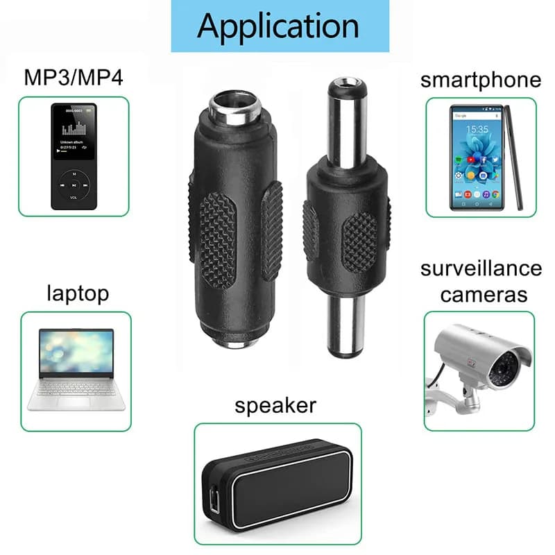 Adattatore Audio per Auto con Connettore DC 5.5x2.1mm, Presa Maschio/Femmina 12V/24V per Telecamere di Sicurezza CCTV