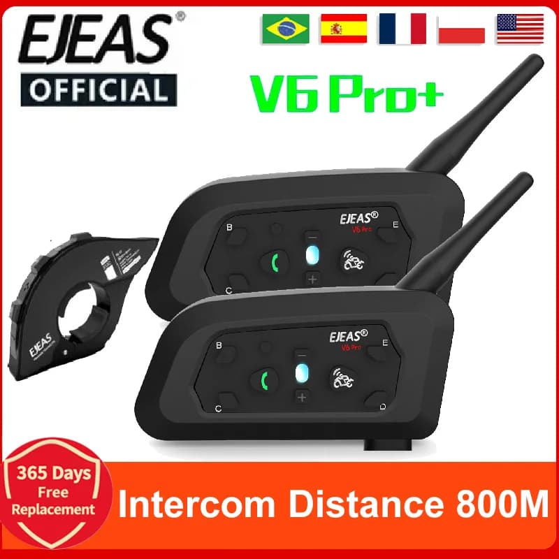 EJEAS V6 PRO+/PLUS Casco moto Bluetooth Walkie Talkie 6 Rider Distanza 800 metri Impermeabile IP67
