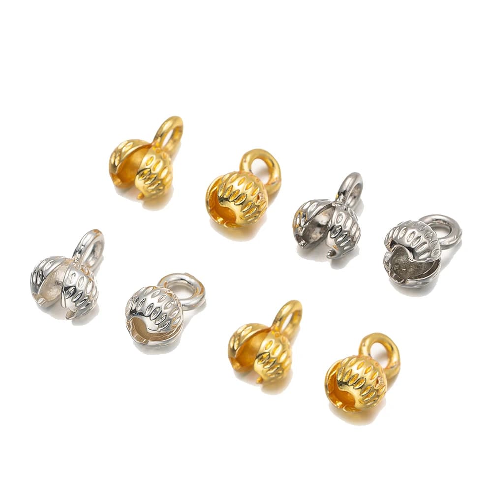10Pcs 18K Gold Plated Brass Crimp End Cap Stripe End Caps For DIY Bracelets Connectors Jewelry Making Accessories Findings