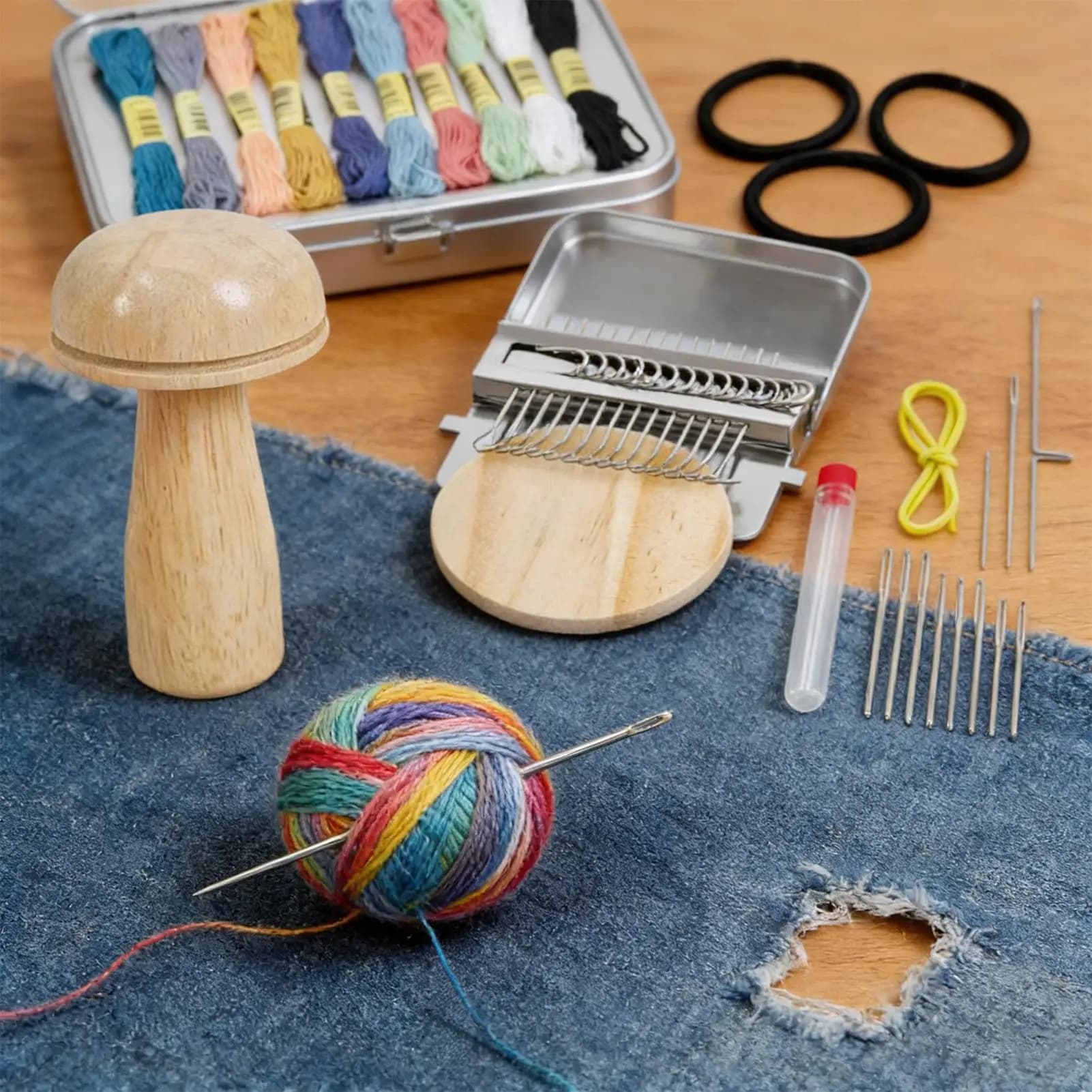 Mushroom Darning Kit Portable Multifunctional Quick Wood Mushroom Darner Patch Work Weaving Looms Tool for Sewing Repair Craft