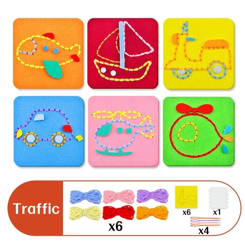 6 pezzi kit da ricamo fai da te per bambini bambini tavole da cucito in tessuto non tessuto cartone animato animale frutta traffico materiale fai da te cucito artigianale