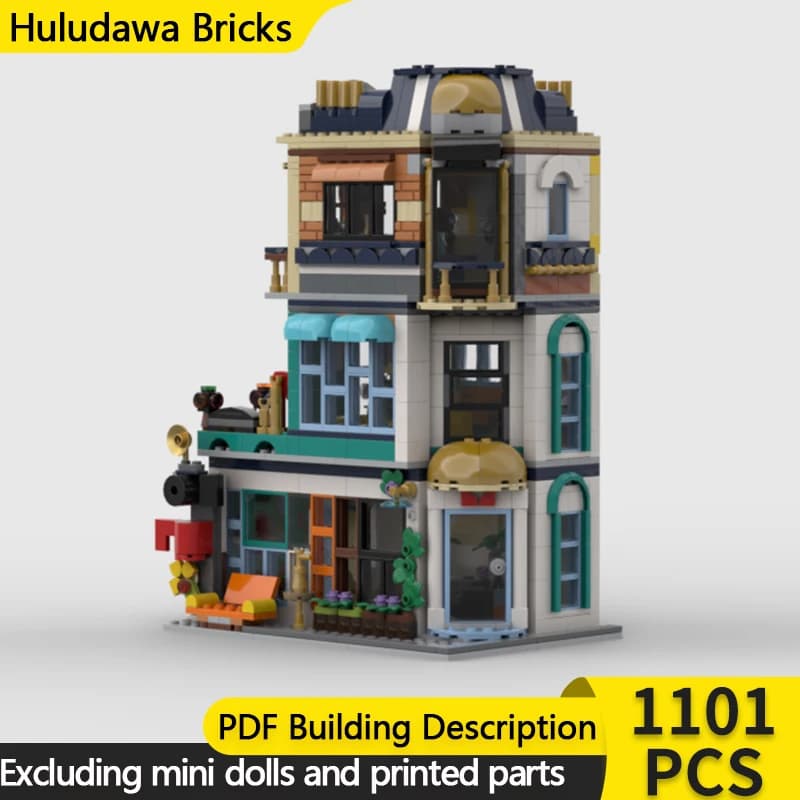 Street View Model MOC Building Bricks Flower Shop, Cafe, And Photo Studio Modular Technology Children Holiday Gifts Assemble Toy